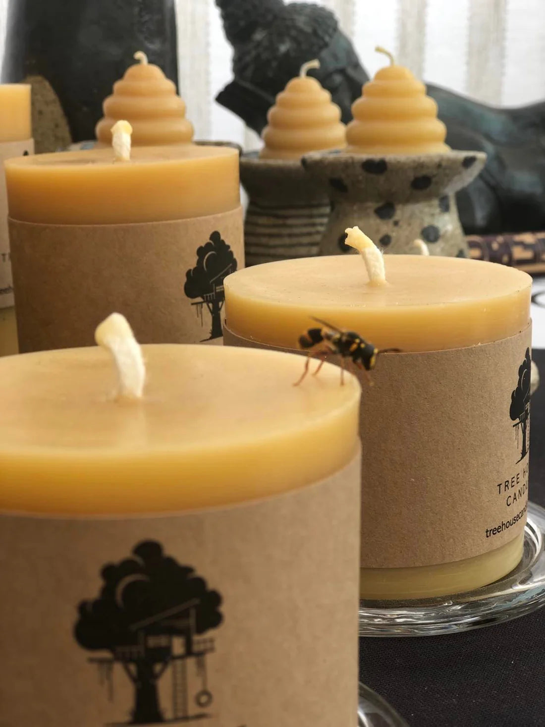 'Tree House' Small Beeswax Pillar Candle