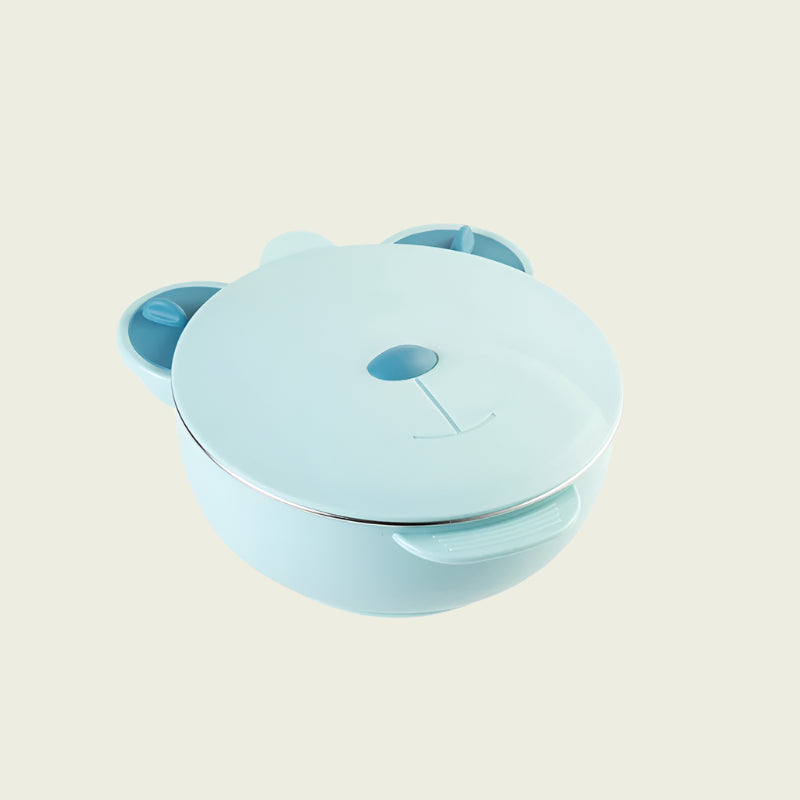 Light blue container shaped like a bear on a white background