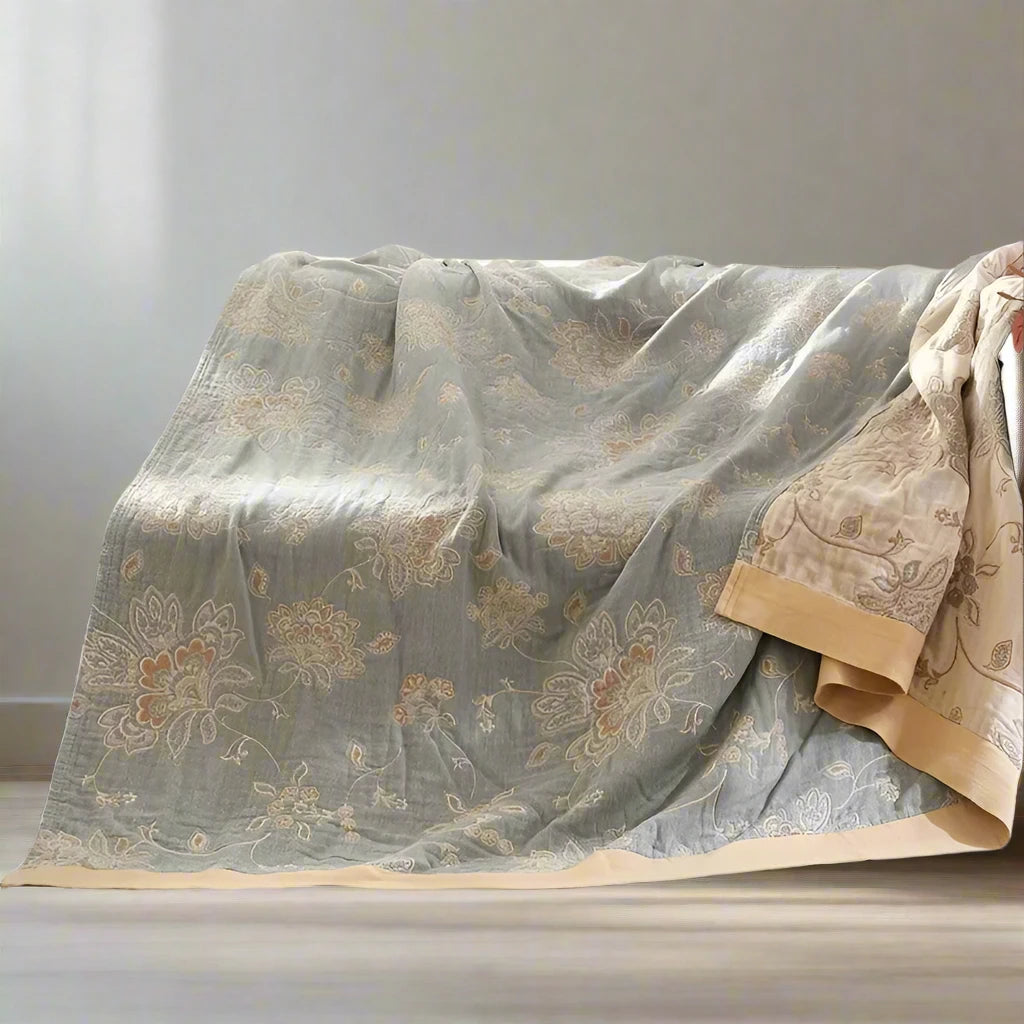 Cloud Nest Grey Green Cotton Blanket