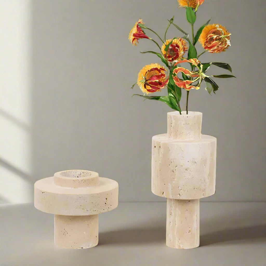 'Vallie 1' Travertine Vase