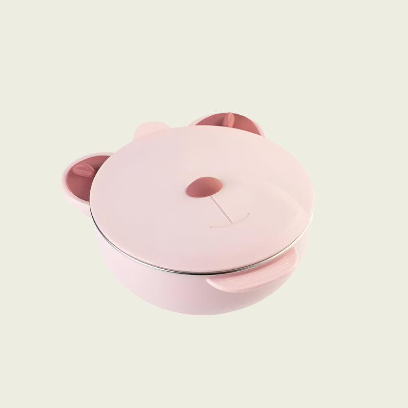 Pink bear-shaped container on a white background
