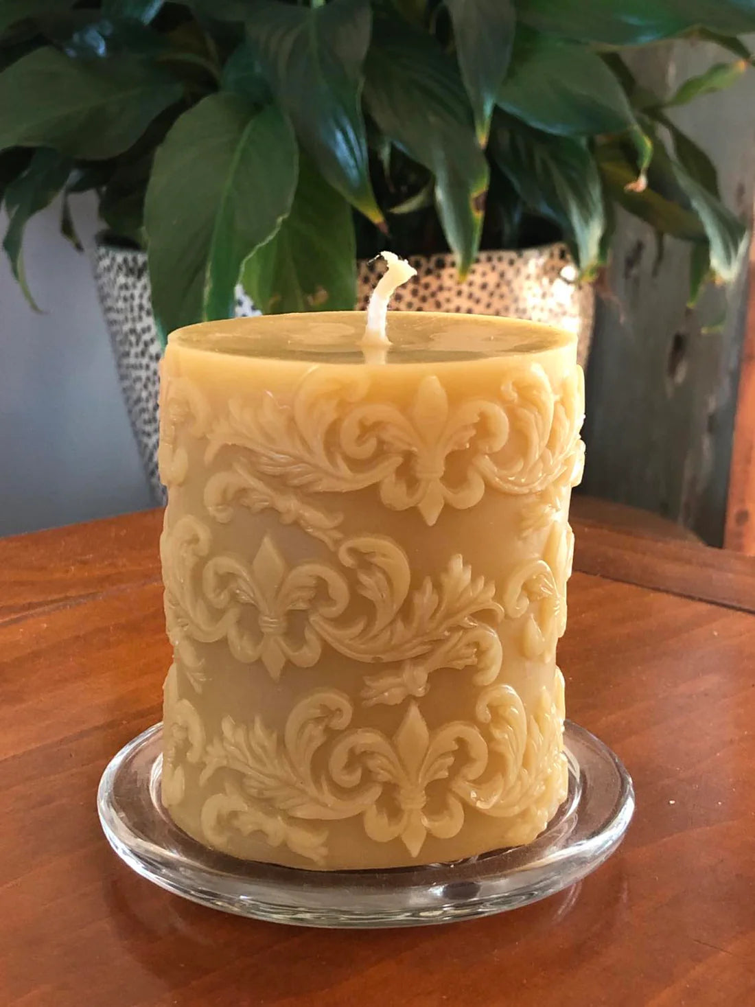 'Tree House' Fleur De-Lis Beeswax Pillar Candle