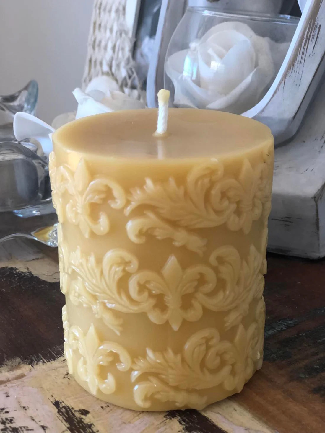 'Tree House' Fleur De-Lis Beeswax Pillar Candle